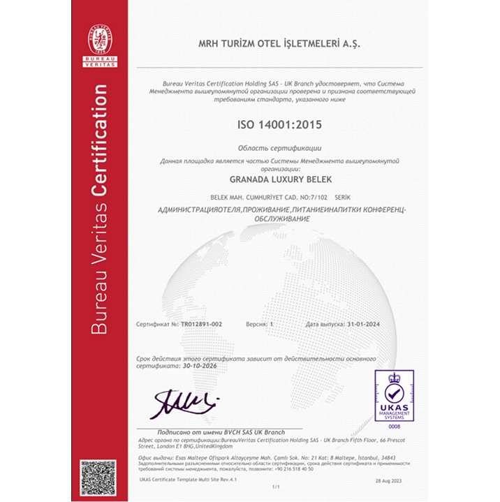 Granada Hotels Odul Ve Sertifikalar ıso 14001 Ru