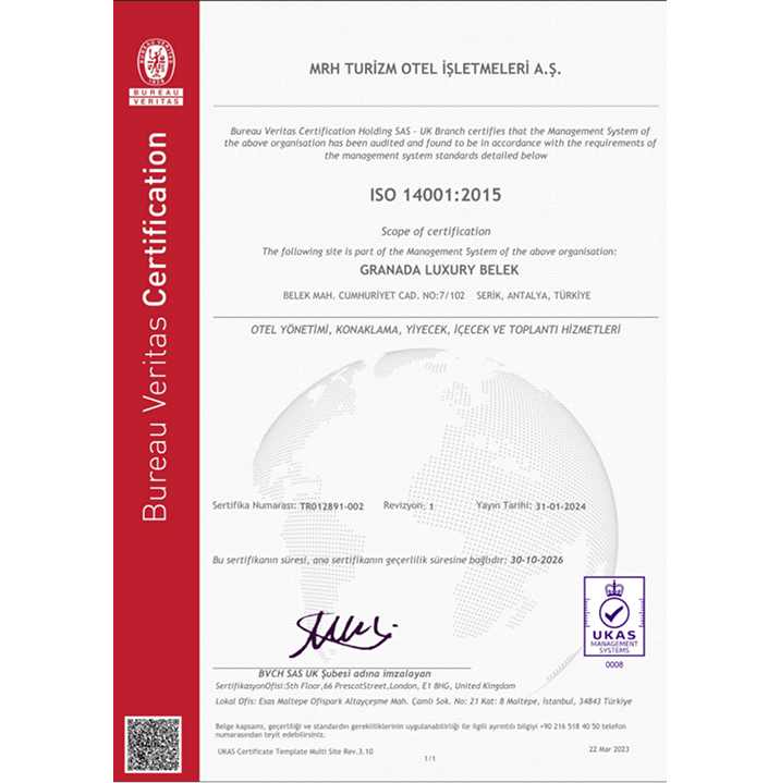 Granada Hotels Odul Ve Sertifikalar ıso 14001 Tr