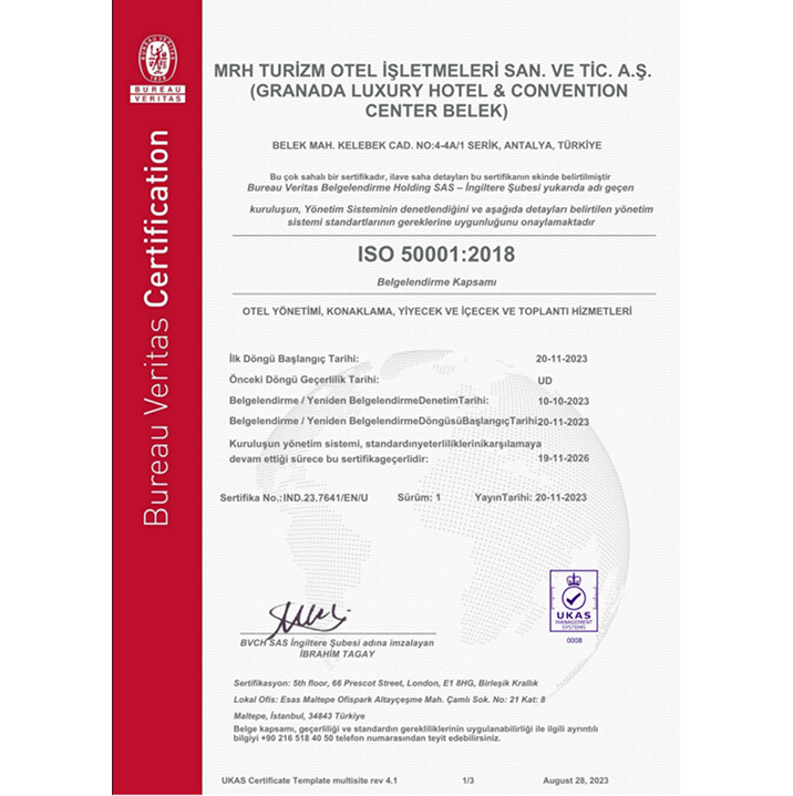 Granada Hotels Odul Ve Sertifikalar ıso 50001 Tr